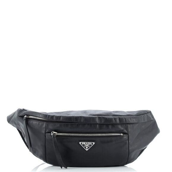 Prada Handbags - Prada Front Pocket Belt Bag Soft Calfskin Large Black